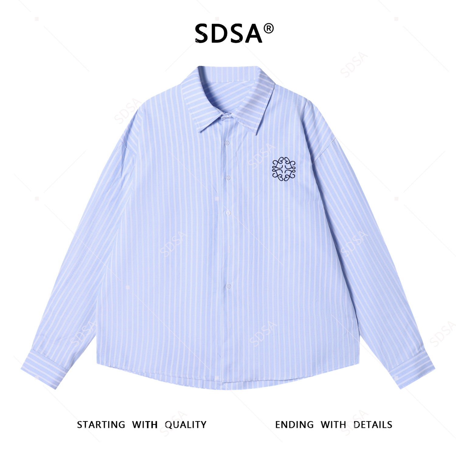 SDSA男士秋冬新款痞帅男装简约竖纹刺绣翻领长袖衬衫百搭宽松衬衣