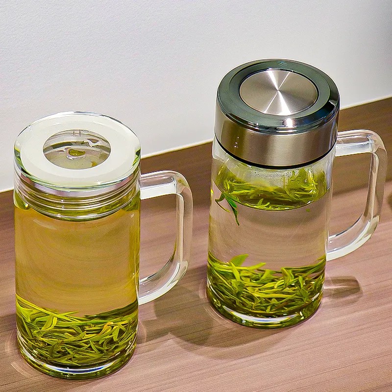 带盖带把手双层大容量办公室透明实验泡茶玻璃杯杯子耐热家用扳手