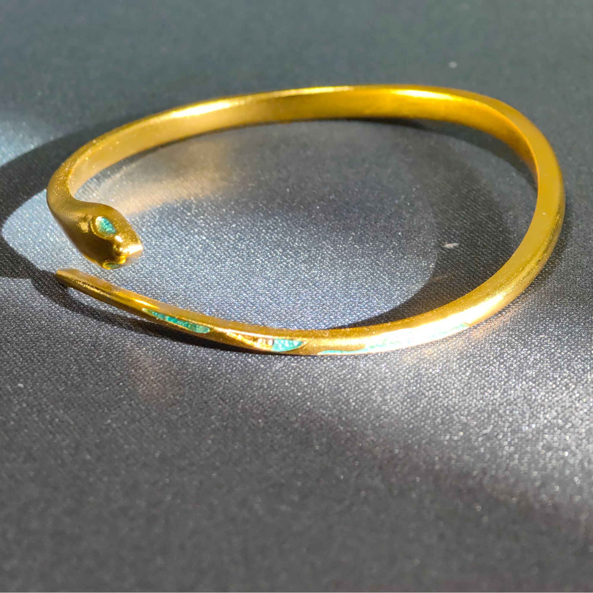 足银珐琅手镯 厚金足银999工艺珐琅彩灵蛇开口手镯女新中式