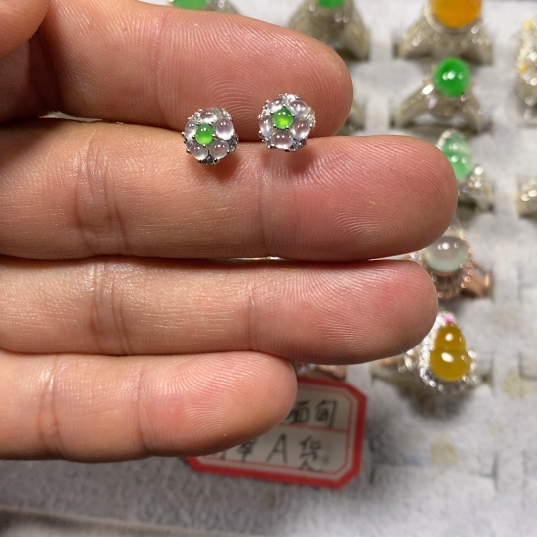 翡翠银S925镶嵌耳饰