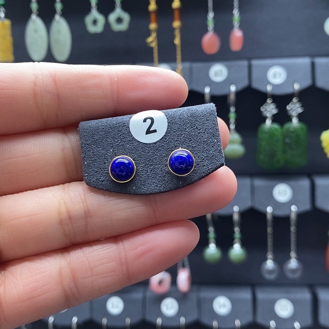 青金石银S925镶嵌耳饰