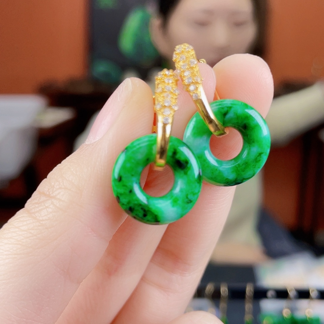 翡翠银S925镶嵌耳饰