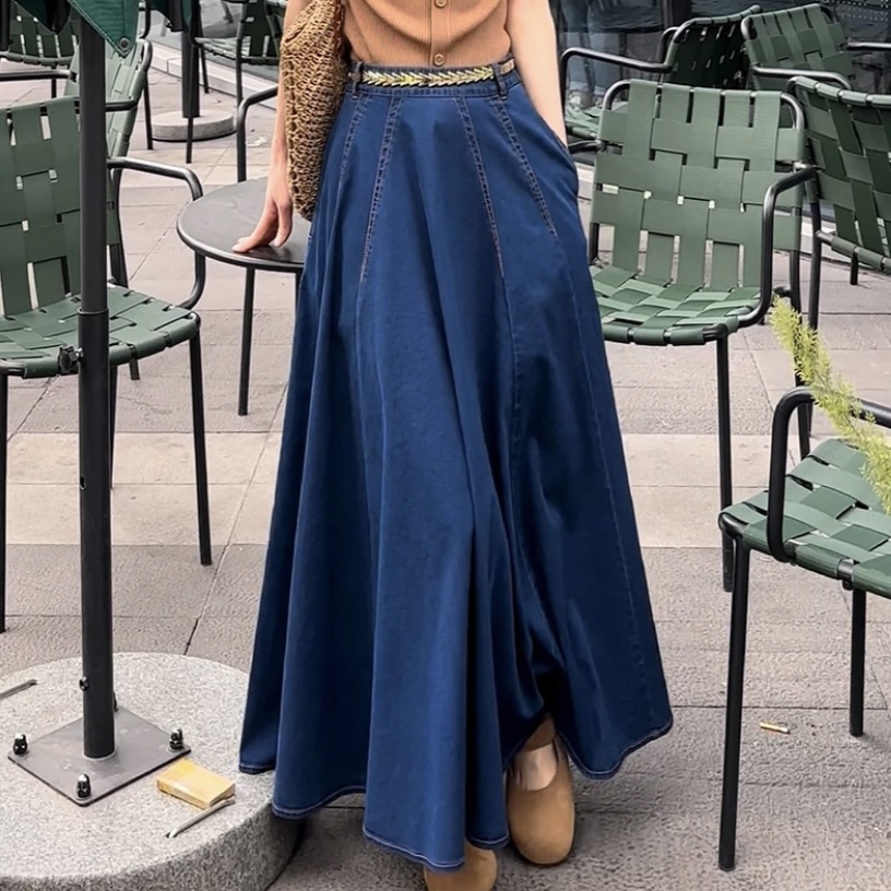 AMASS/阿玛施冬季新款气质复古百搭中长款A字牛仔半身裙 520017