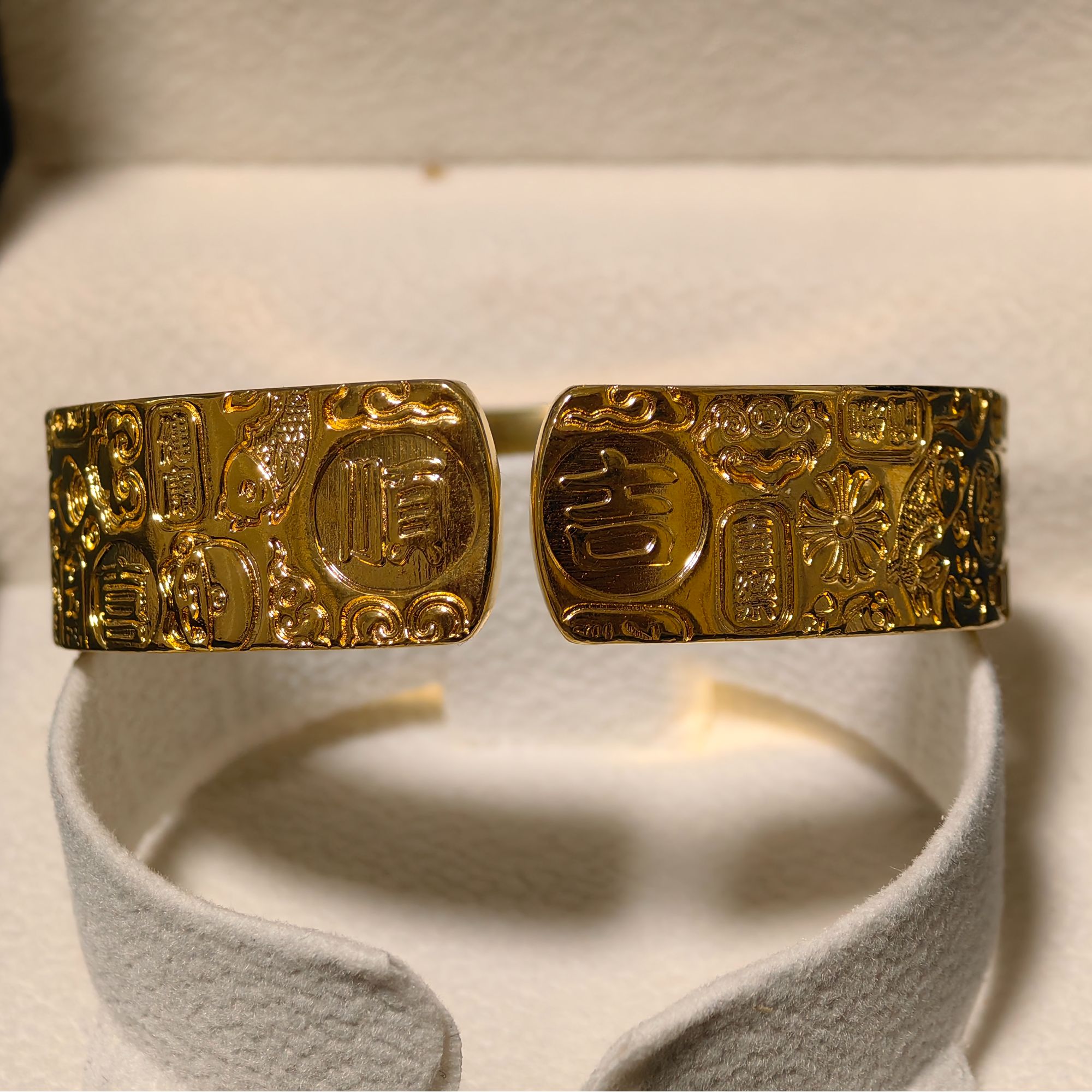 足银手镯 厚金足银999工艺吉言手镯宽14.4mm纯手工簪刻复古霸气