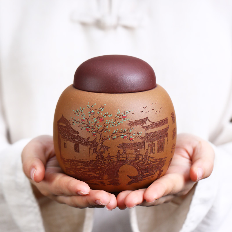 宜兴紫砂茶叶罐原矿普洱醒茶罐普洱缸小号手工密封防潮散茶缸家用