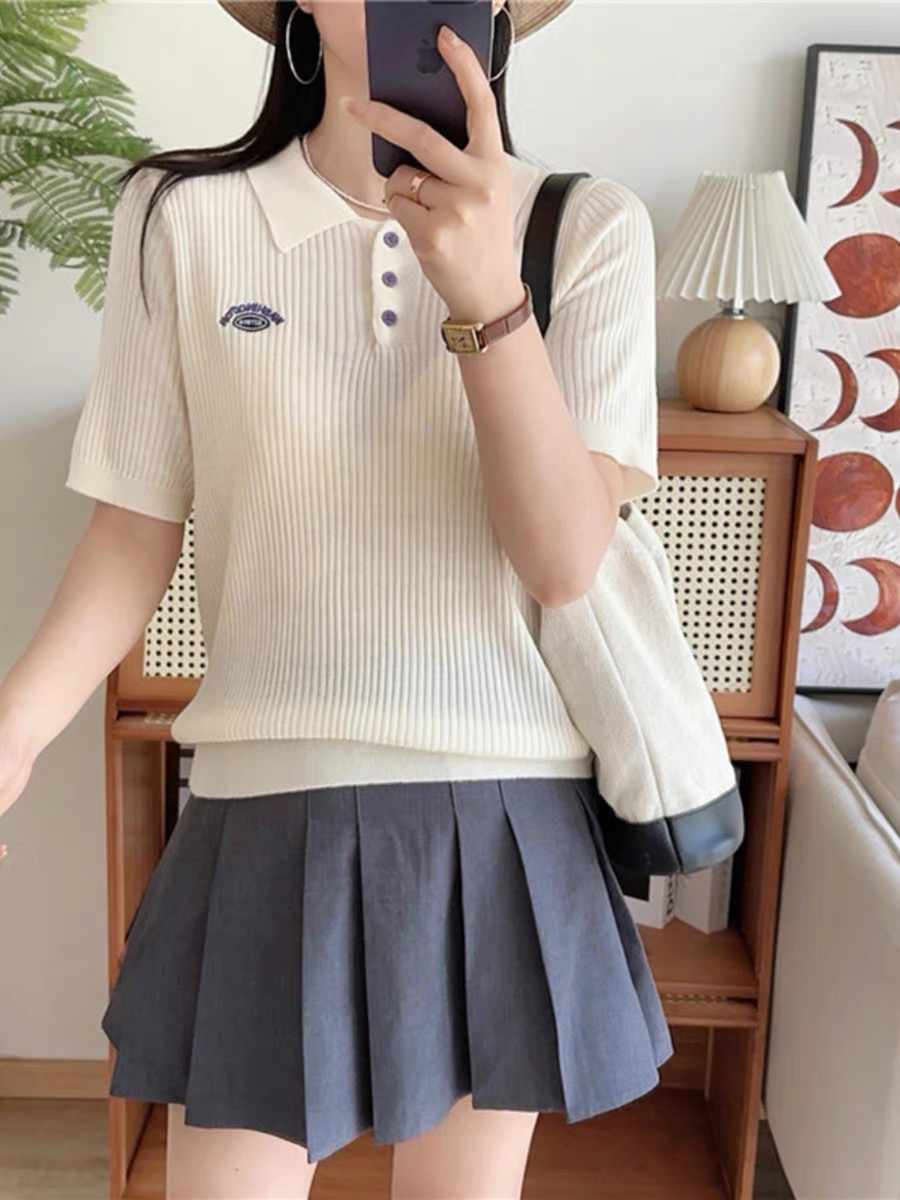 polo领纯色针织短袖