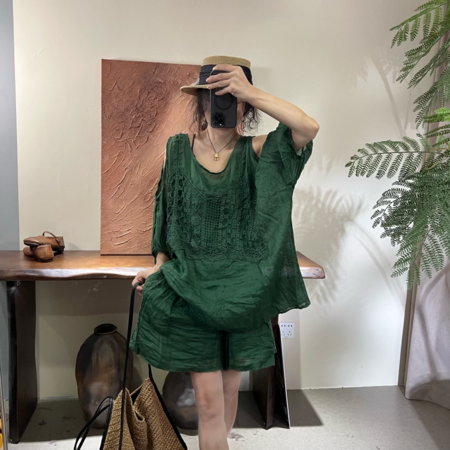 苎麻时尚古着风镂空绣品文艺复古百搭夏季休闲上衣  9178#