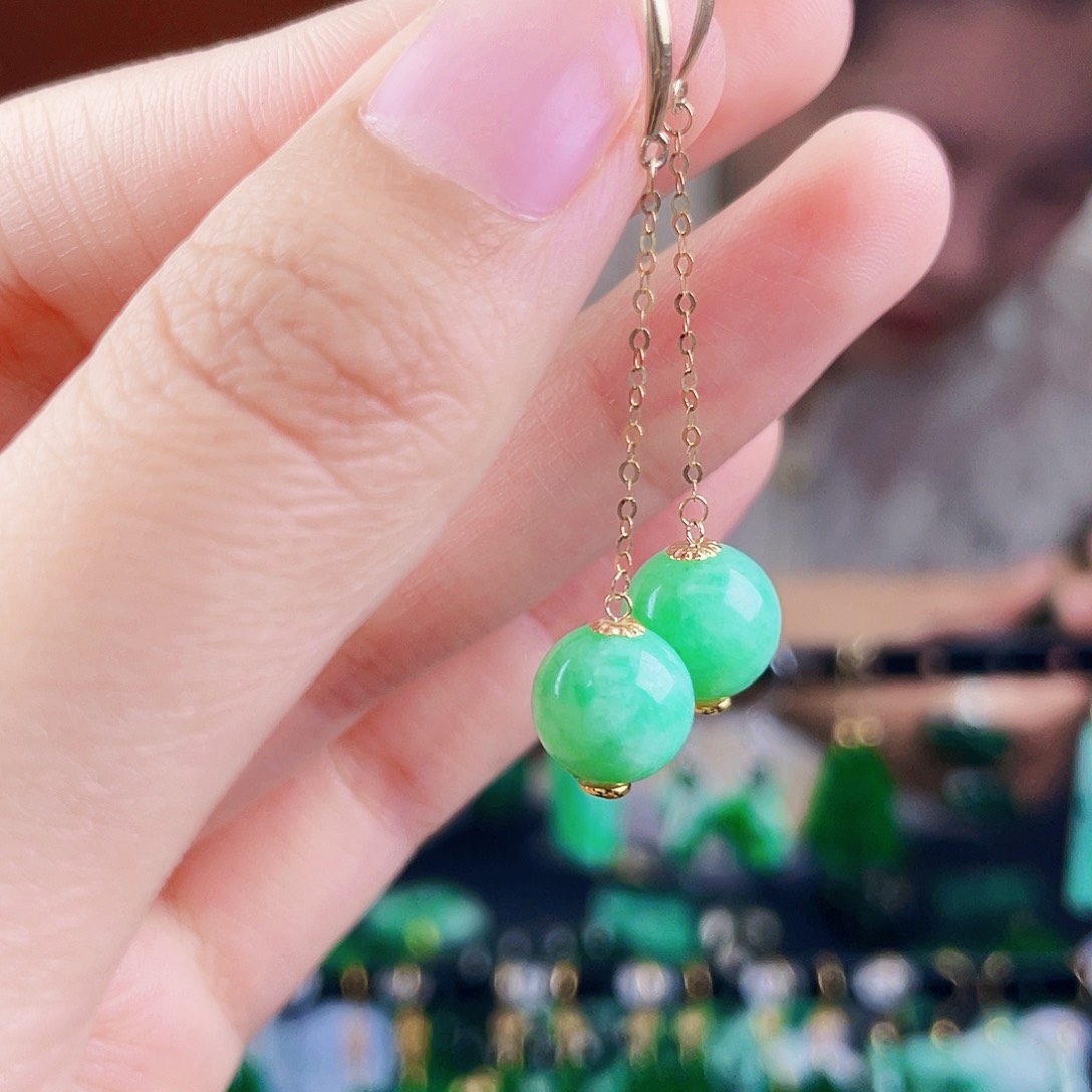 翡翠18K金镶嵌耳饰饰品