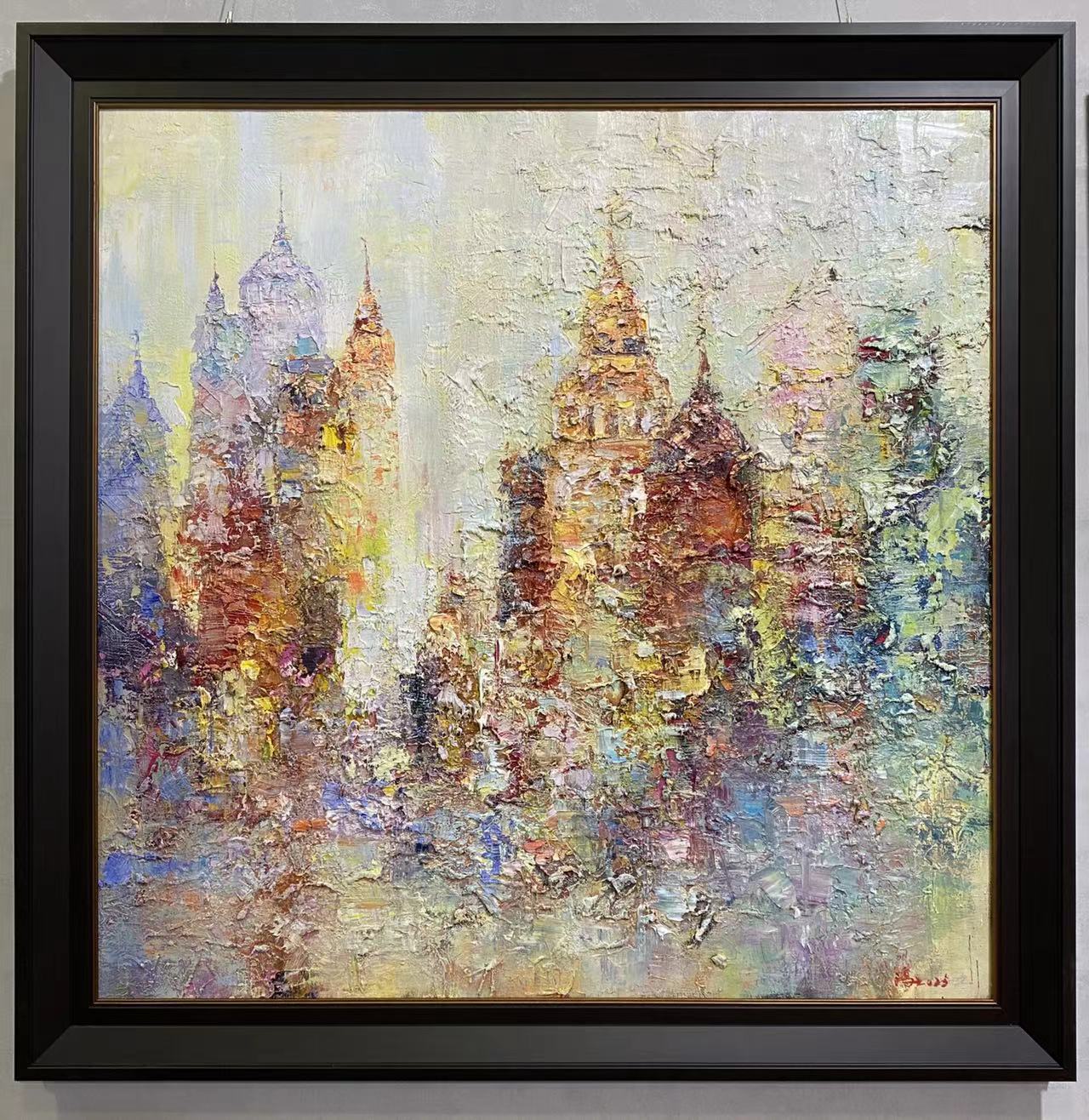 原创建筑系列油画客厅餐厅玄关挂画尺寸115X115cm