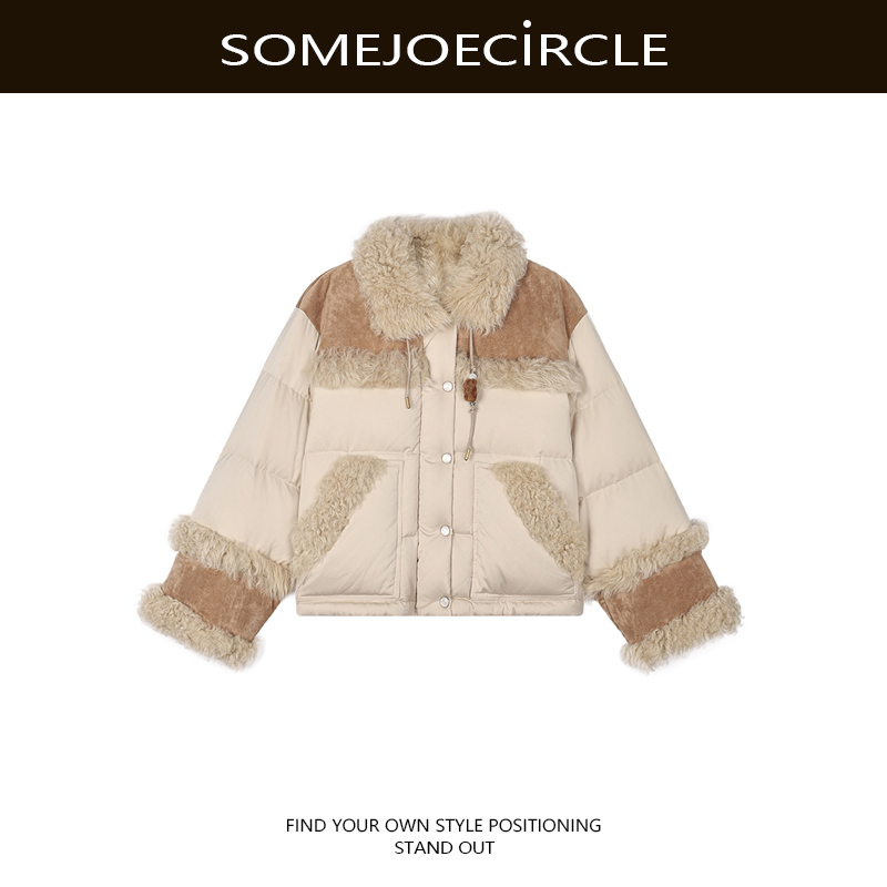 【DZ】SOMEJOECIRCLE【羽绒服】新款宽松翻毛领拼接羽绒服外套女Z8238