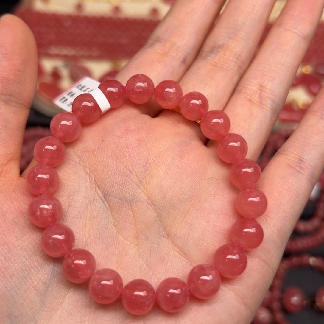 菱锰矿（红纹石）合金手绳@**肉