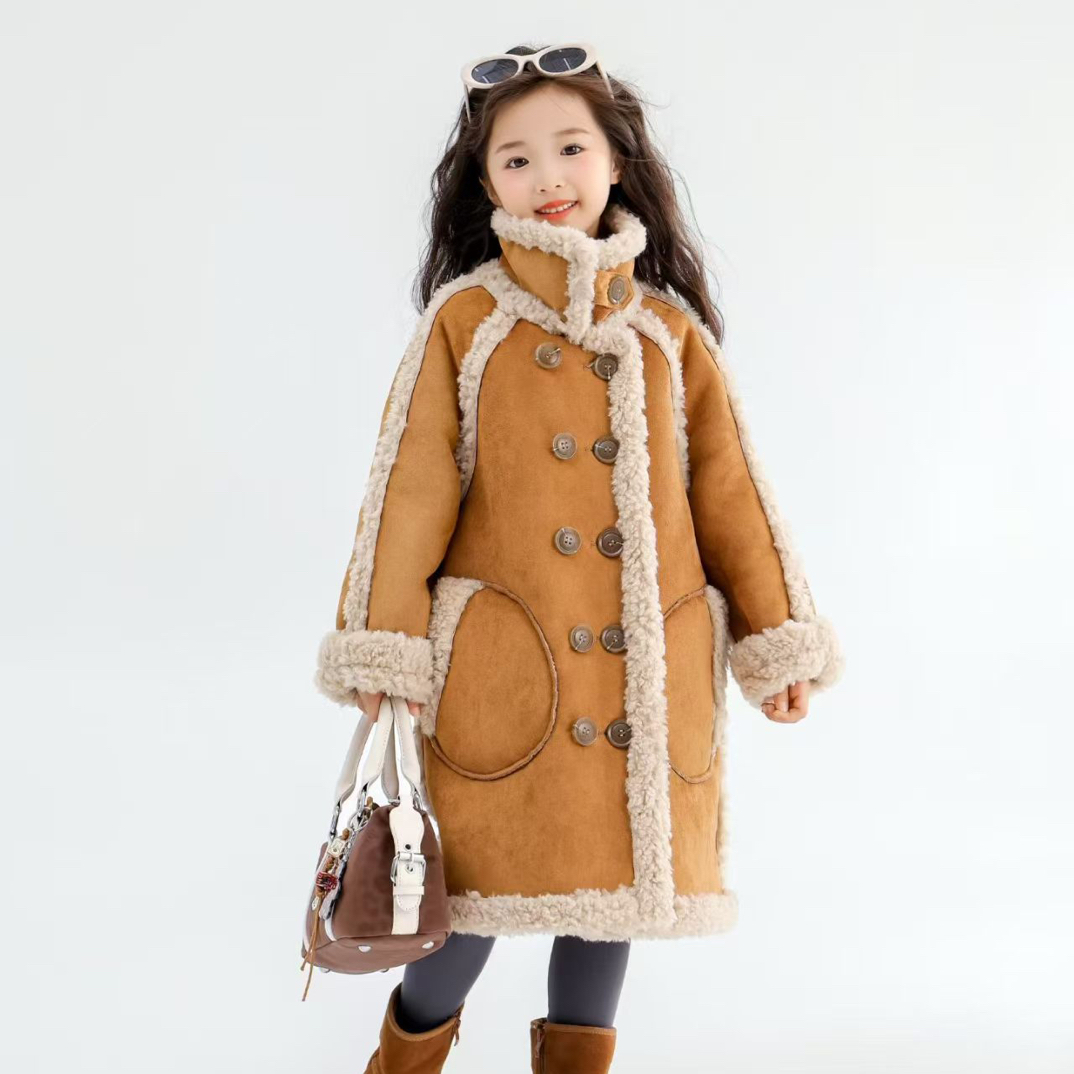 双面穿立领大衣女童毛呢秋冬厚款冬款大衣加绒休闲风男女同款