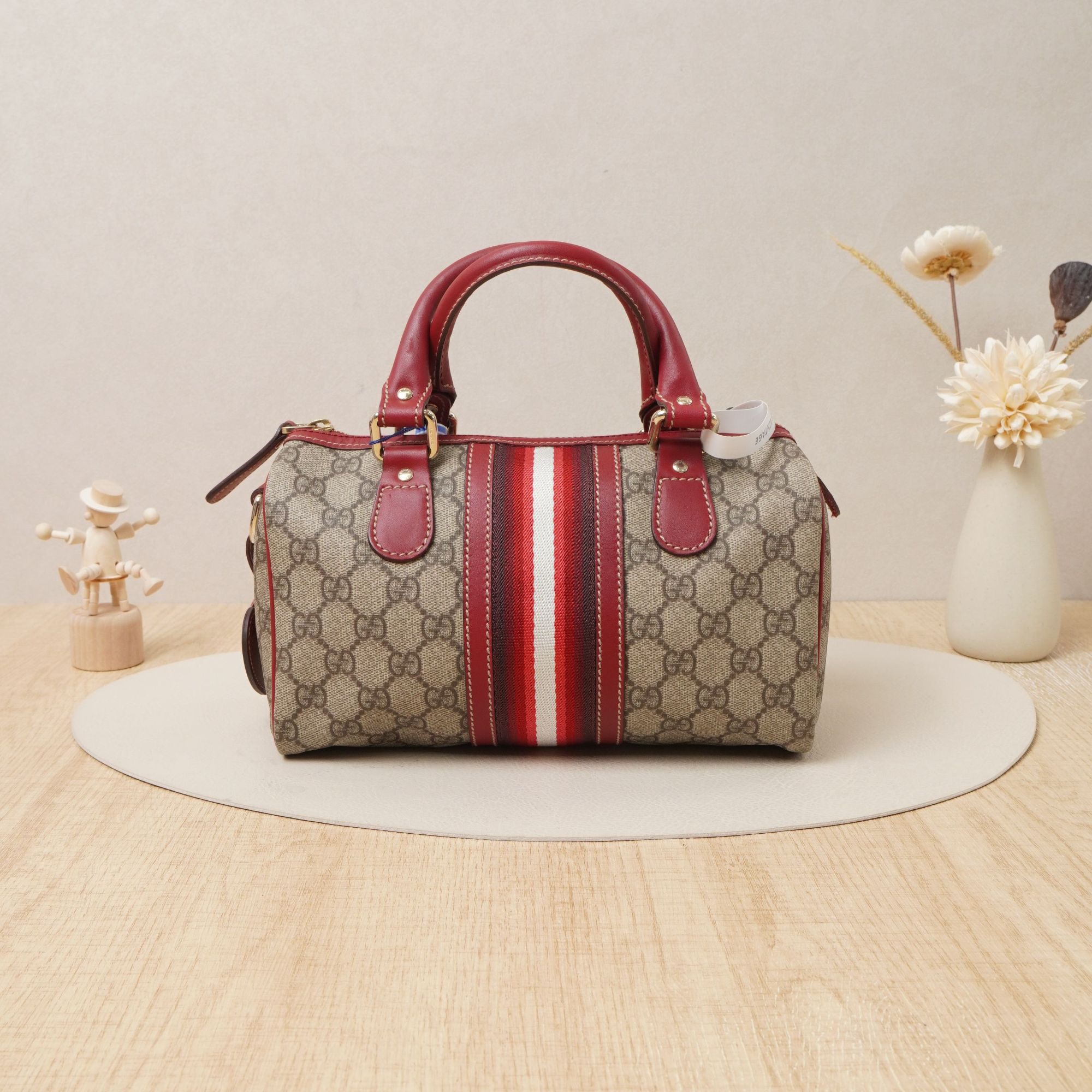 95新 GUCCI/古驰 古驰波士顿手提包小号红色/DS036825