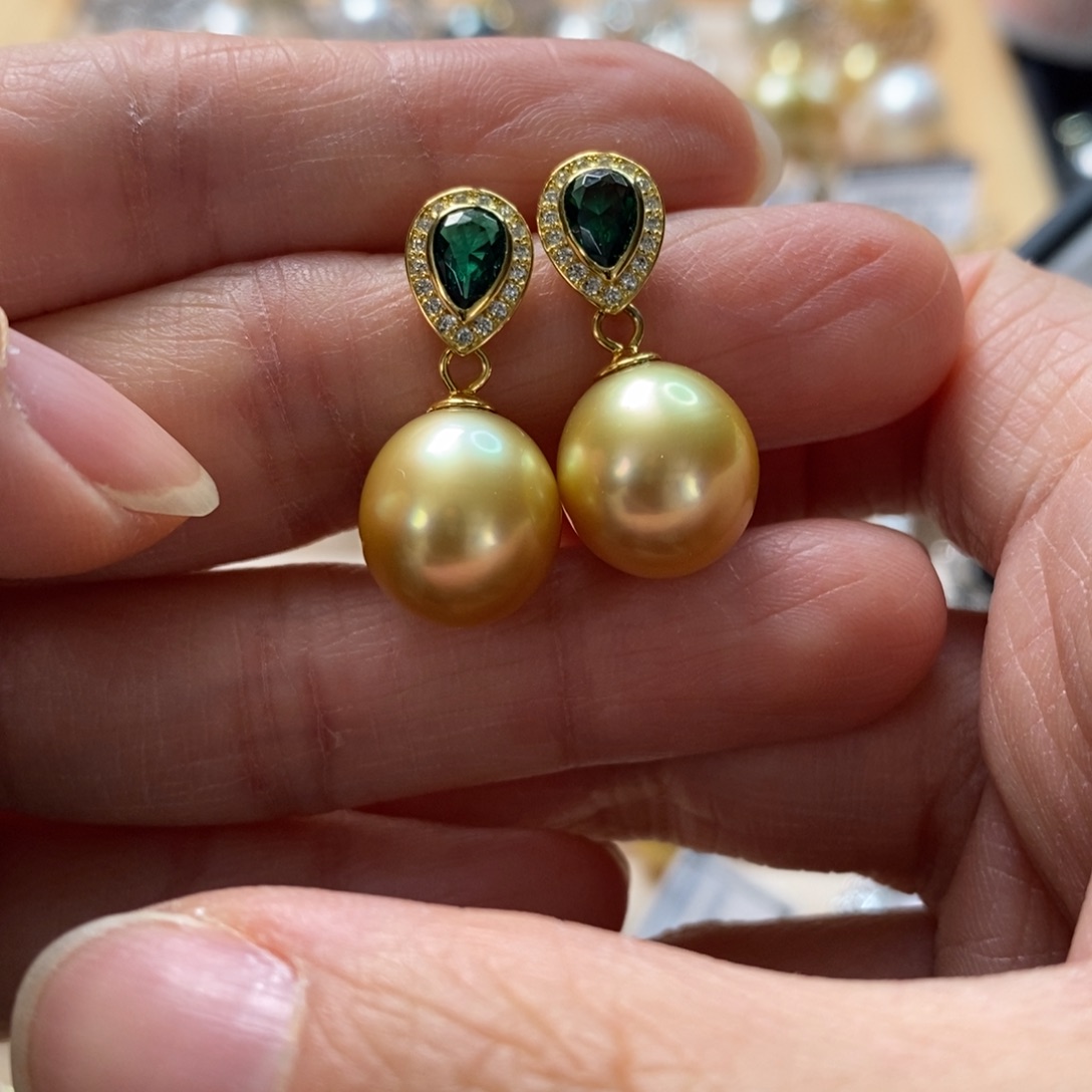 海水珍珠耳饰银S925镶嵌