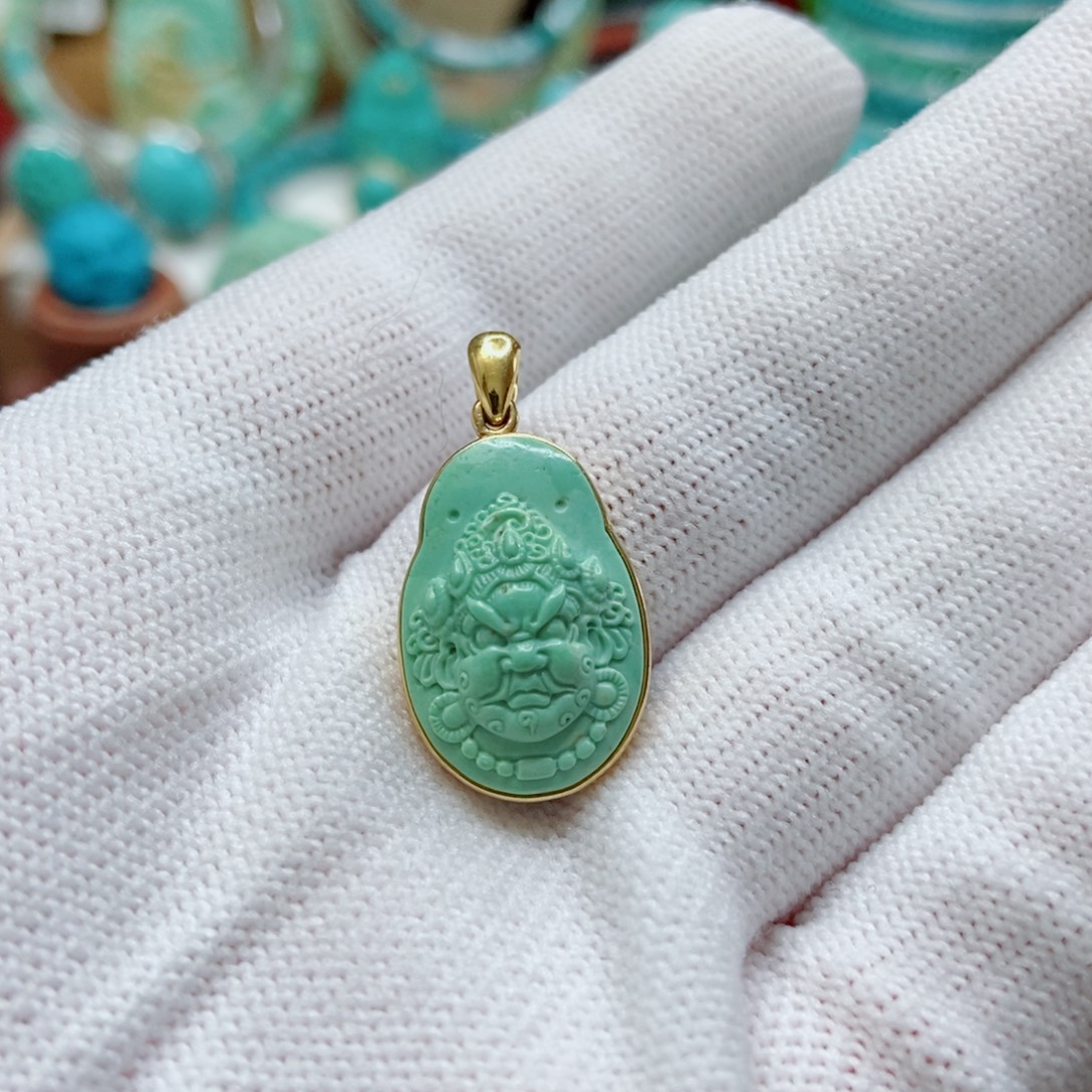绿松石18K金镶嵌黄财神