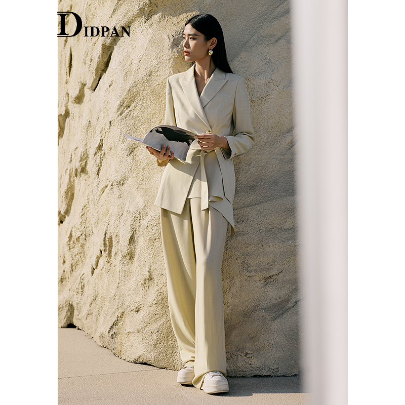 IDPAN阔腿垂坠感裤2025季新款通勤高腰宽松显瘦直筒长裤2F1K78288