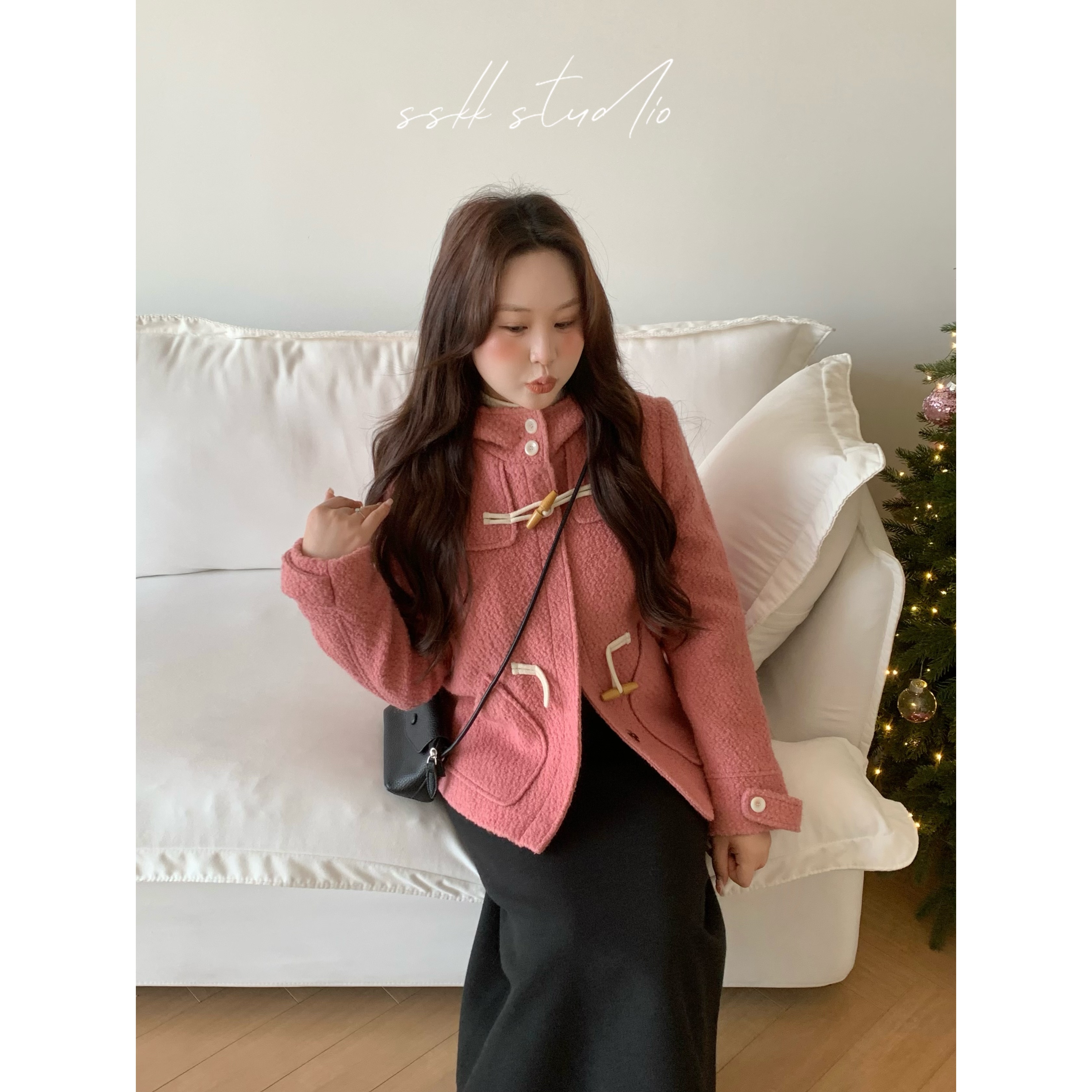 KMZY/KMZY山_山【浪漫满屋】微胖女装韩系气质通勤风圈圈呢连帽外套