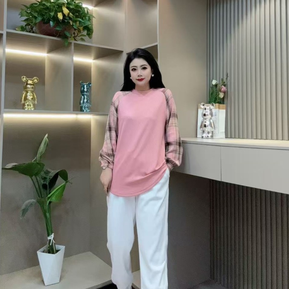 春季时尚卫衣-品 5928时尚休闲潮流洋气格子显瘦胖MM大码女装新款