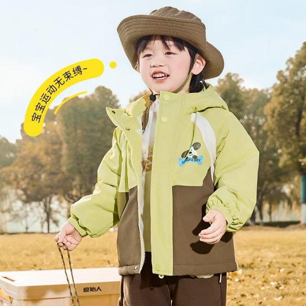 2025冬季新款男女童冲锋衣外套卡通加绒加厚保暖棉袄外套