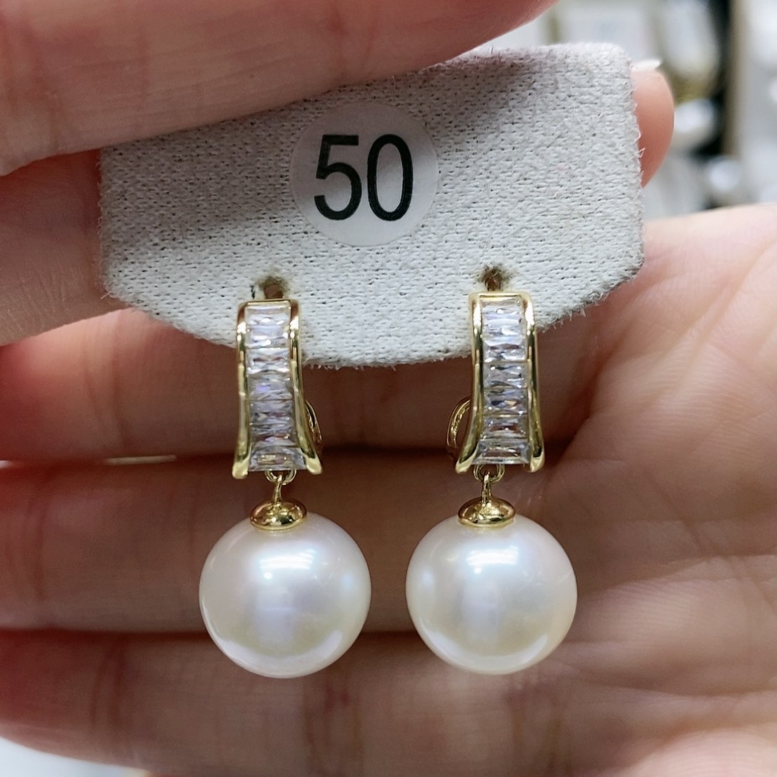 淡水珍珠耳饰银S925镀金镶嵌