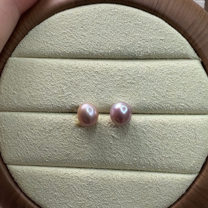 非***师耳饰淡水珍珠银S925镶嵌7.5mm