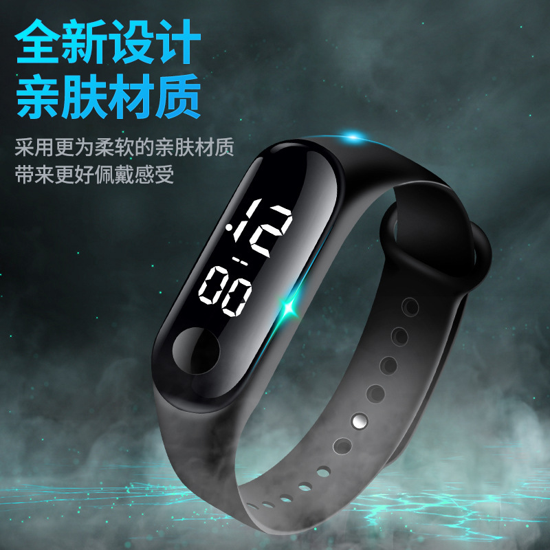全黑系列防水手环男女同款运动手表触屏显示夜光手环流行防水佩戴