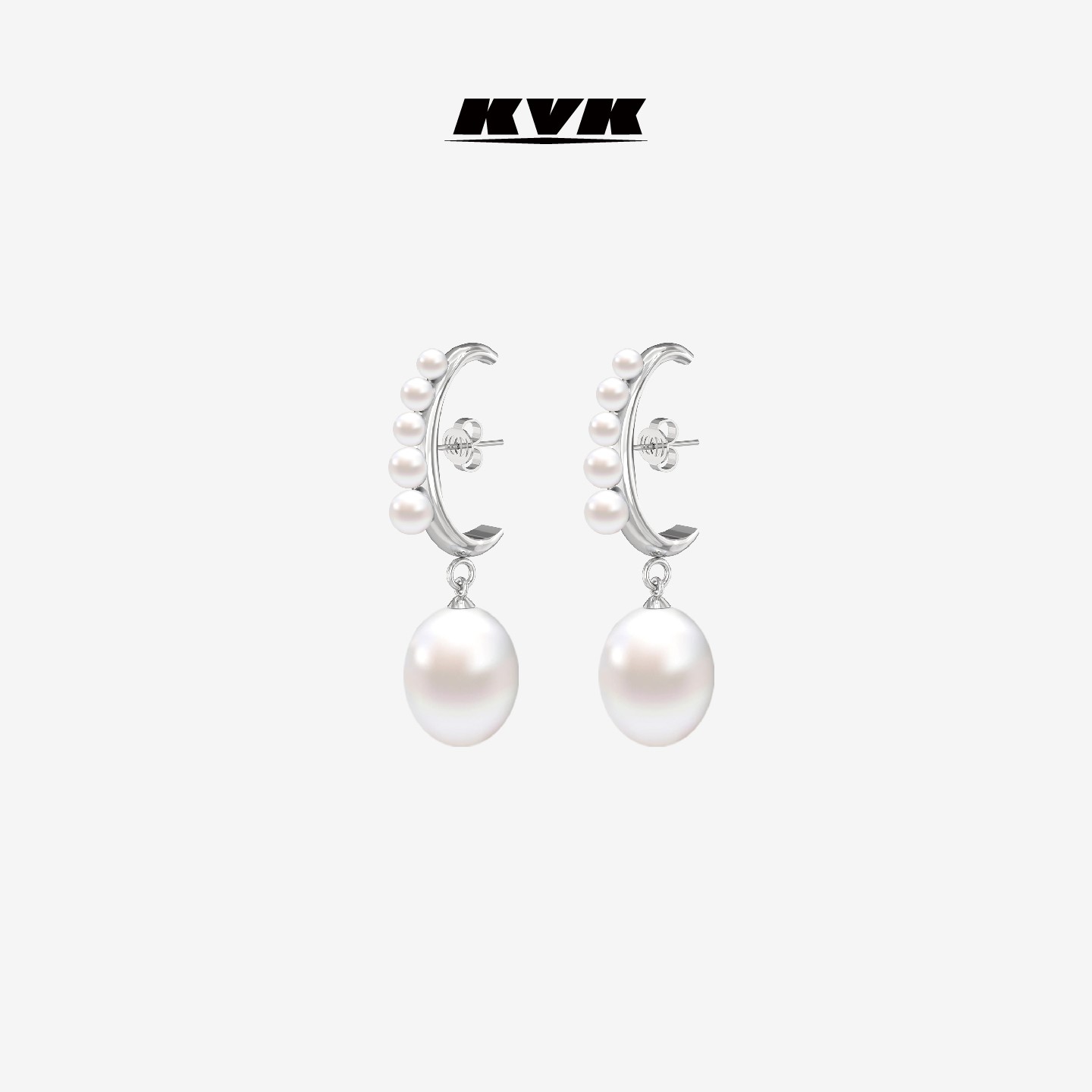 KVK 铜合金耳饰 【古力娜扎同款】云系列 C型珍珠耳坠高耳位耳环