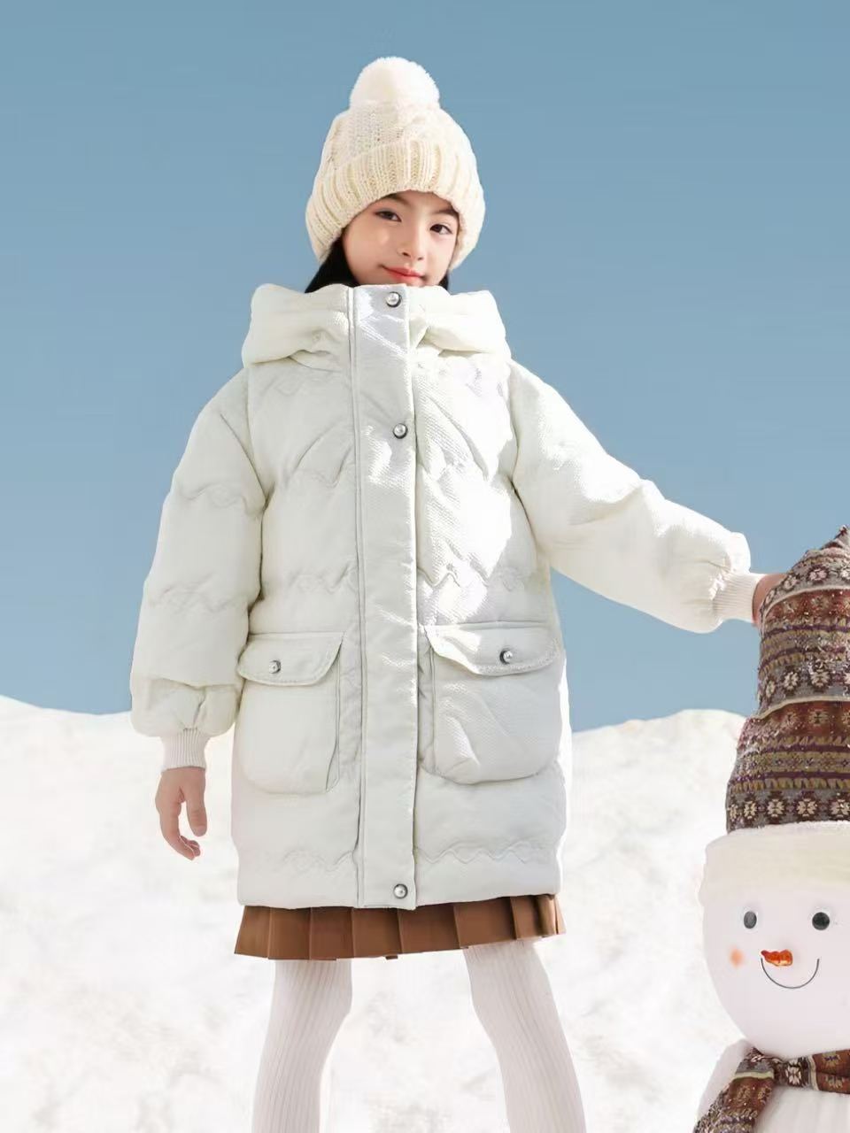 迪士尼女童中长款拉链羽绒加厚款洋气加厚童装冬季