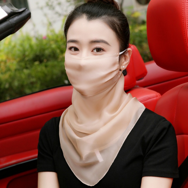 100%桑蚕丝真丝防晒口罩护颈夏季薄款遮阳防晒面纱女骑车遮脸面罩