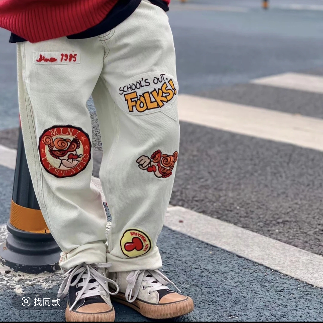 2025【击掌绣花】休闲时尚洋气牛仔裤儿童春款大童宽松印花休闲裤