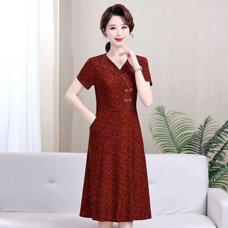 A240折扣夏装女装九魅高端复古优雅中裙微弹显瘦裙子连衣裙