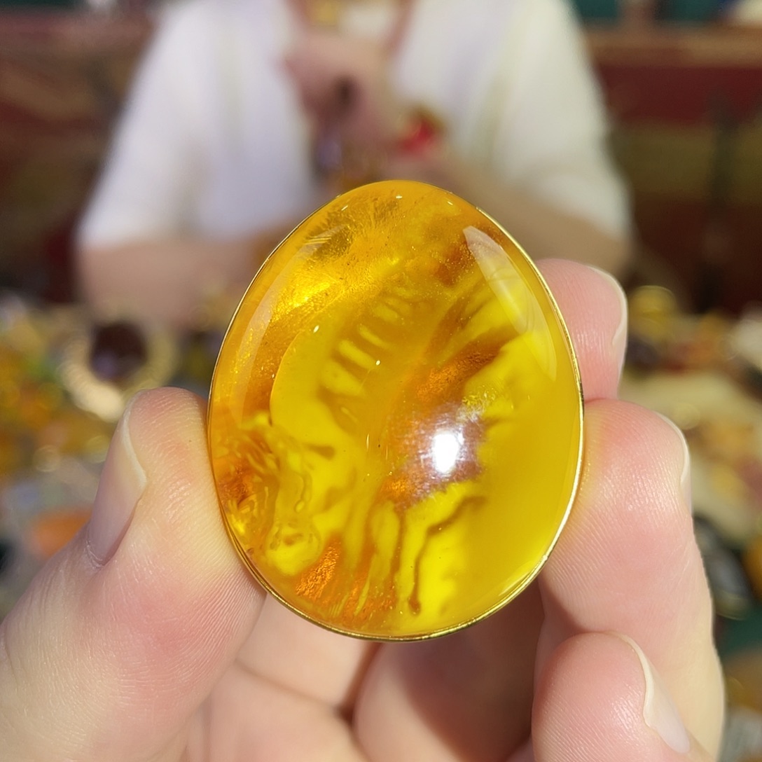 银S925镀金镶嵌蜜蜡戒指