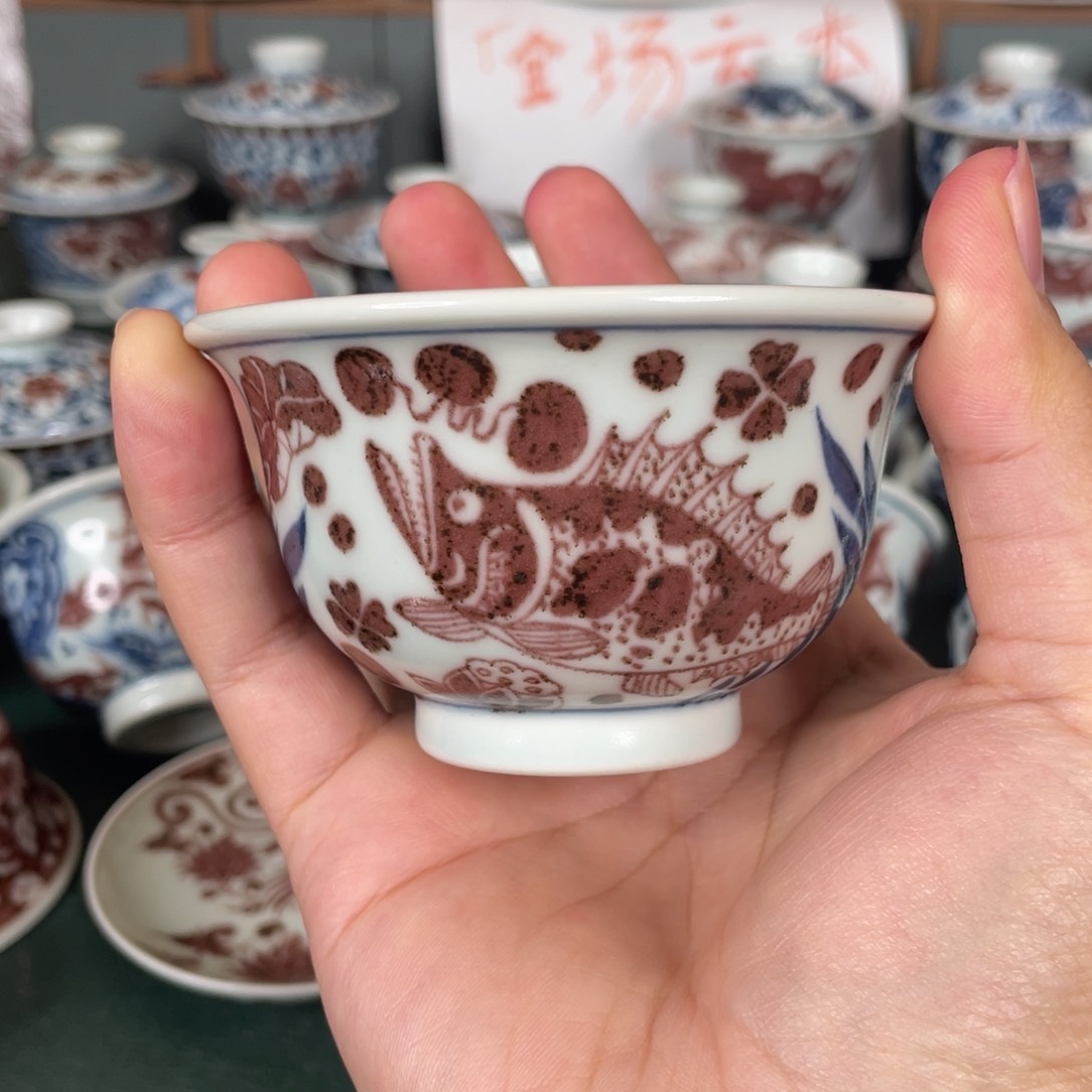 瓷片空谷元坊原矿釉里红纯手工手绘