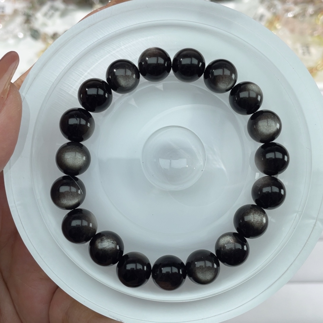 未镶嵌水晶手链029银眼黑曜石10m+