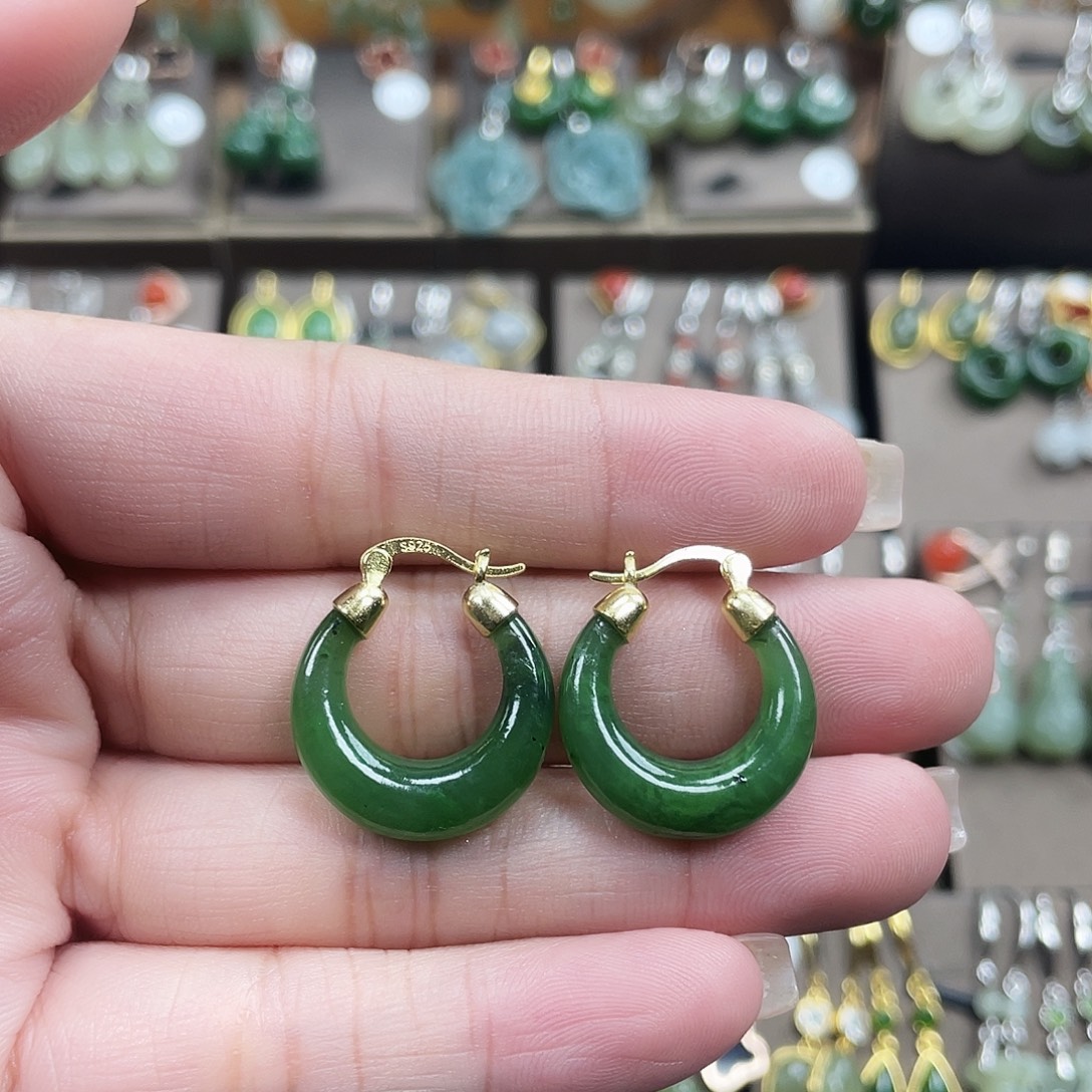 和田玉银S925镶嵌耳饰