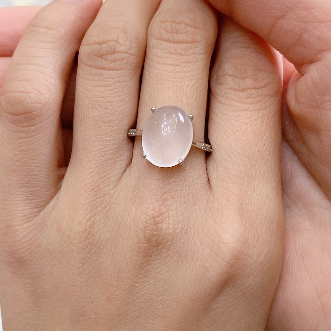 石英质玉戒指银S925镶嵌