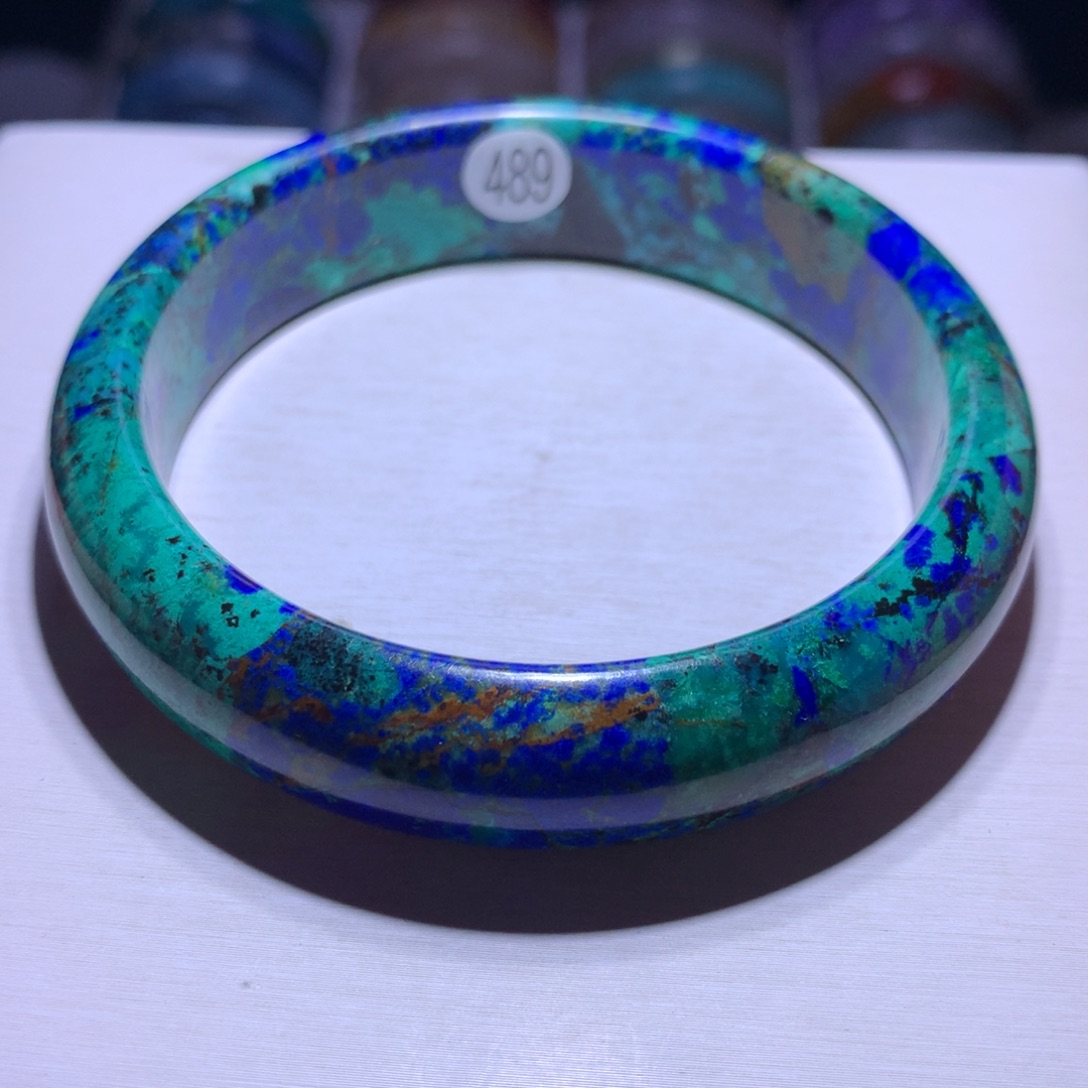 水晶手镯银S925镶嵌蓝铜矿64圈489