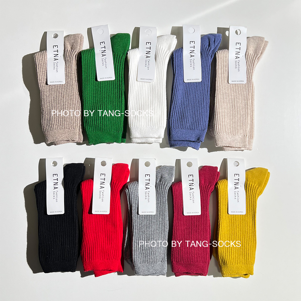 【满5双包邮】韩国袜子东大门新款纯色中筒女袜