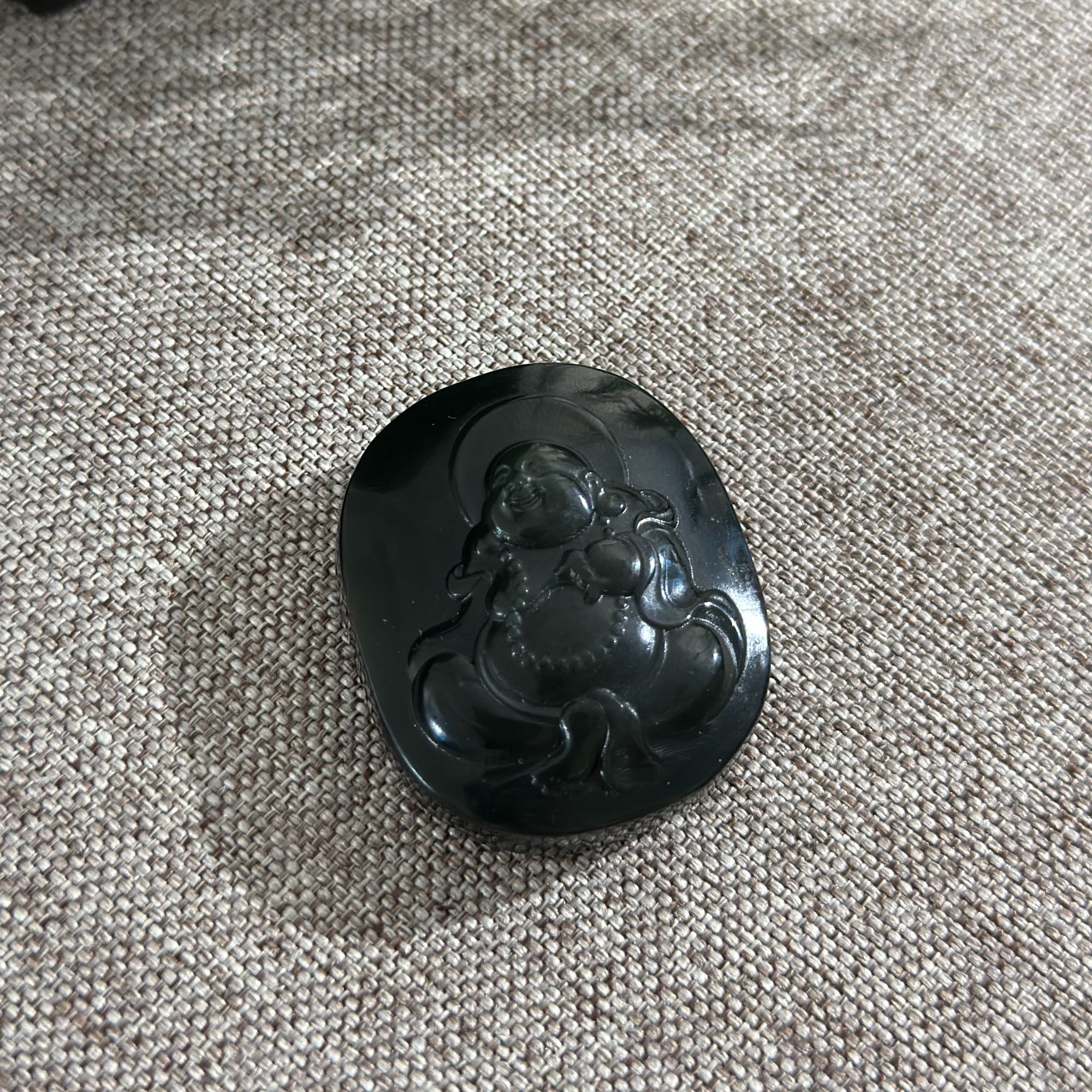 【玉曌缘】和田玉塔青大肚弥勒佛吊坠