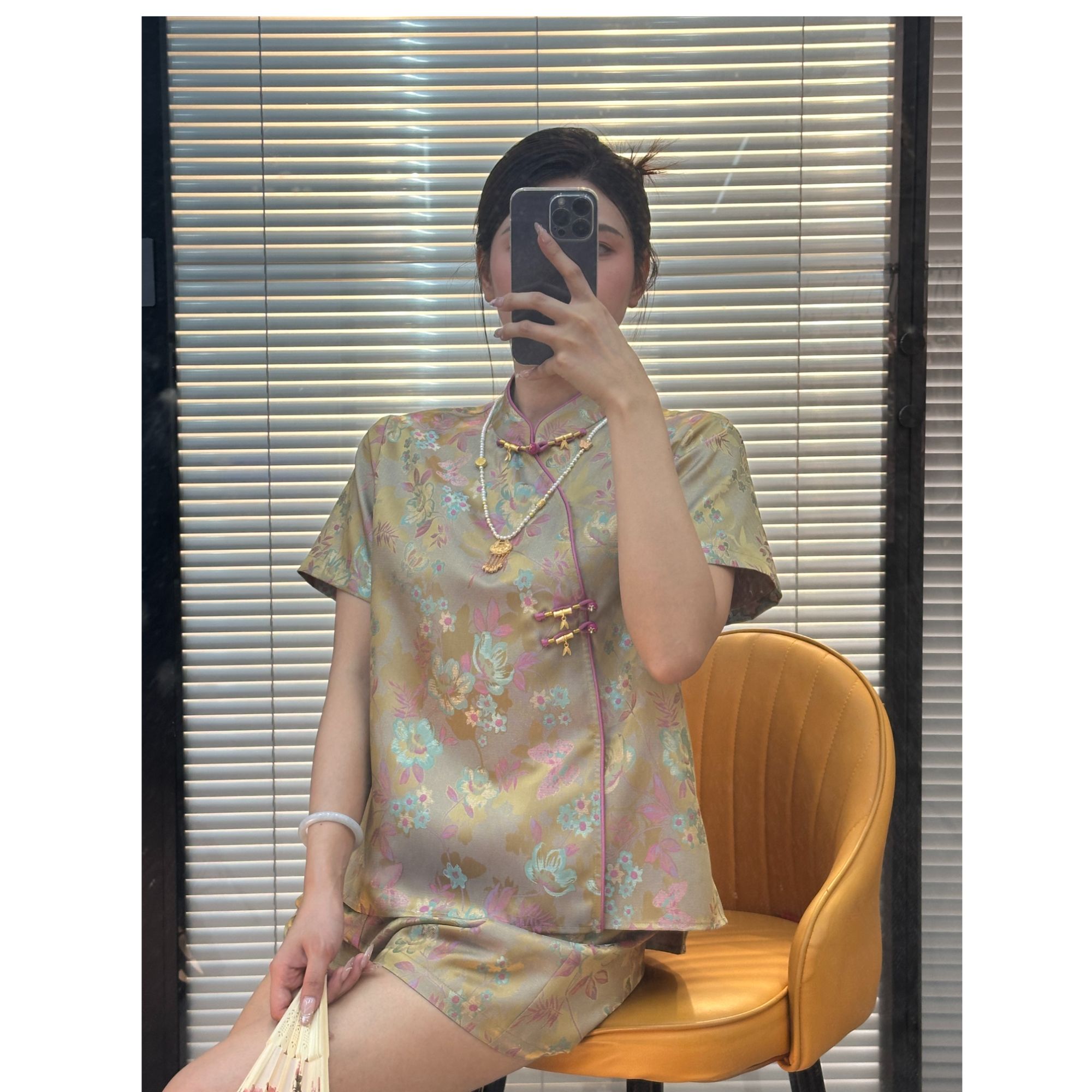 南油非遗宋锦花萝桑蚕丝25年早春款新中式设计国风短袖上衣套装