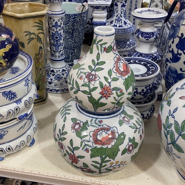 【闪购商品】摆件自*陶瓷葫芦花瓶摆件。。。