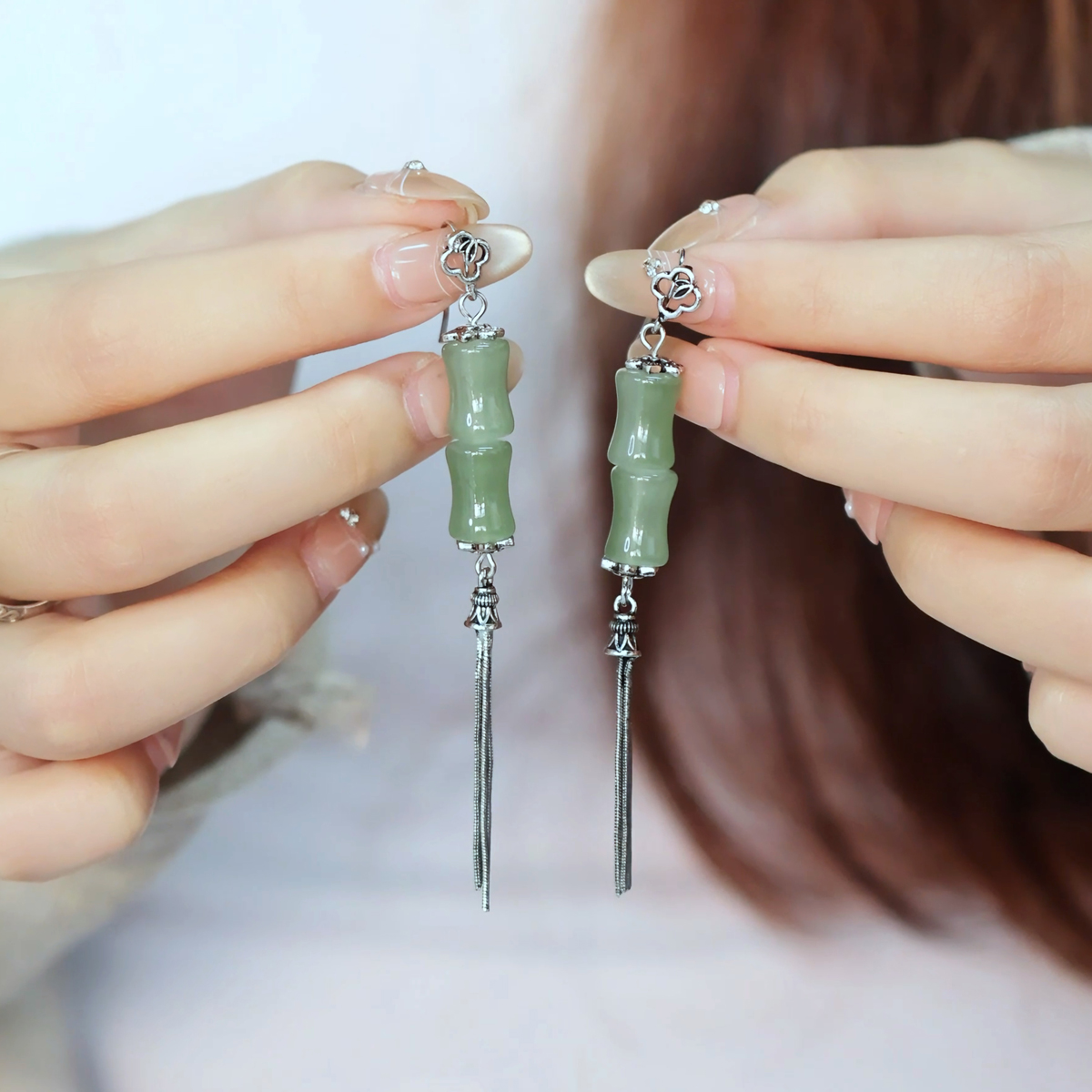 黄铜耳饰 节节高升 复古长款竹节流苏耳环女民族风耳坠国潮耳饰