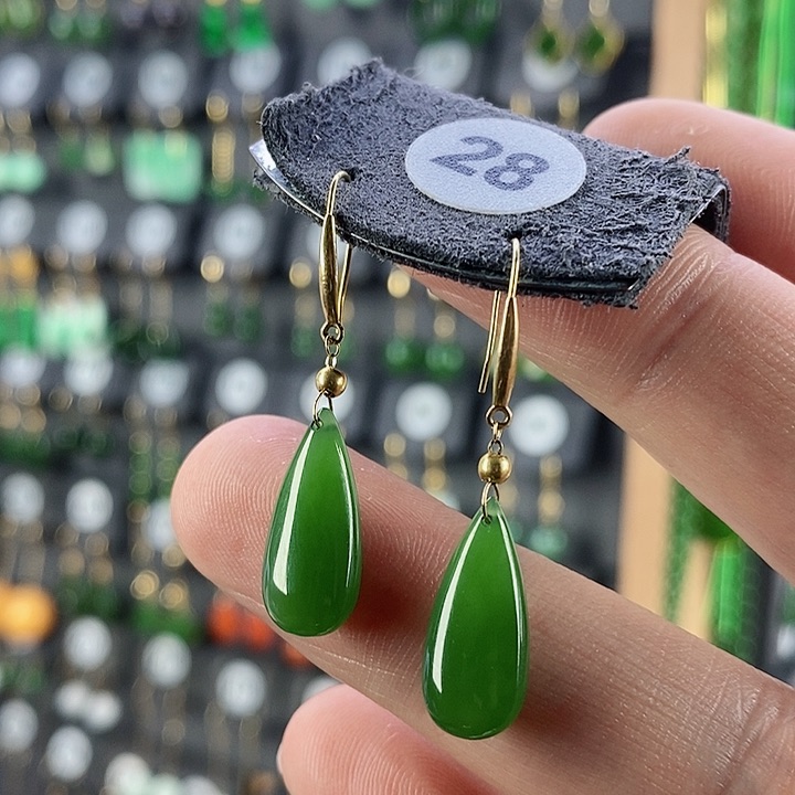 和田玉耳饰18K金镶嵌