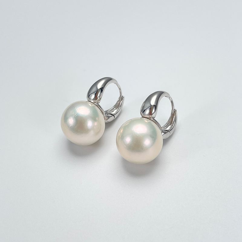 【短发七七】S925银 淡水珍珠有核14-15mm白珠耳钩