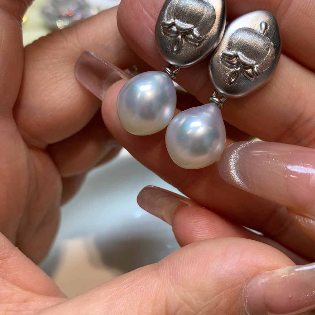 海水珍珠耳饰银S925镶嵌