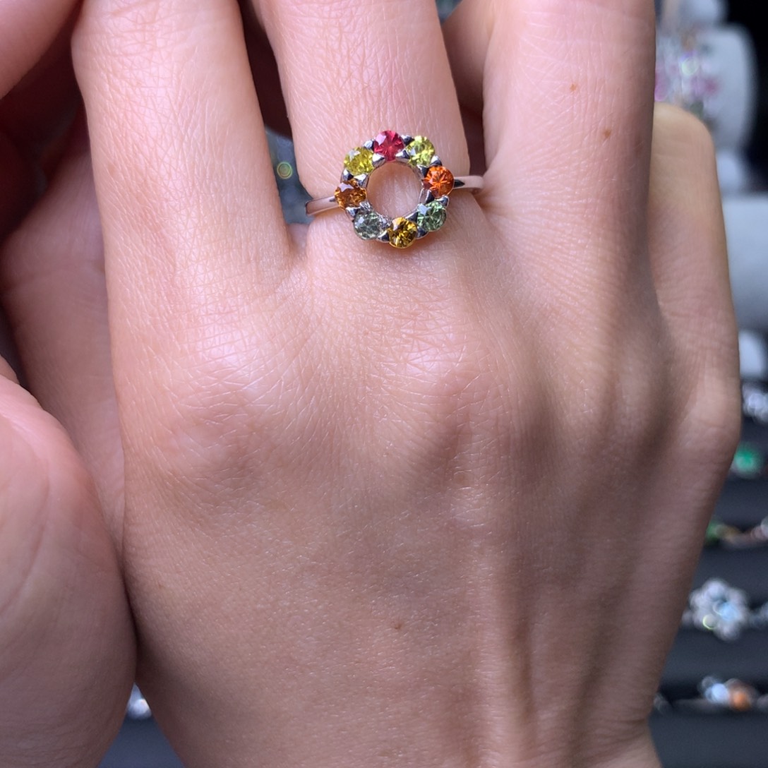 彩色蓝宝石戒指银S925镶嵌