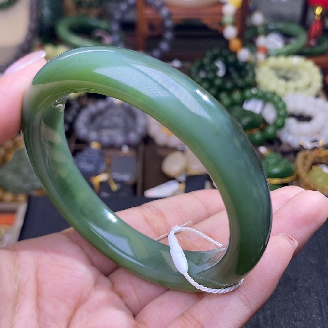 和田玉碧玉老料猫眼收藏级手镯59.3圈未镶嵌