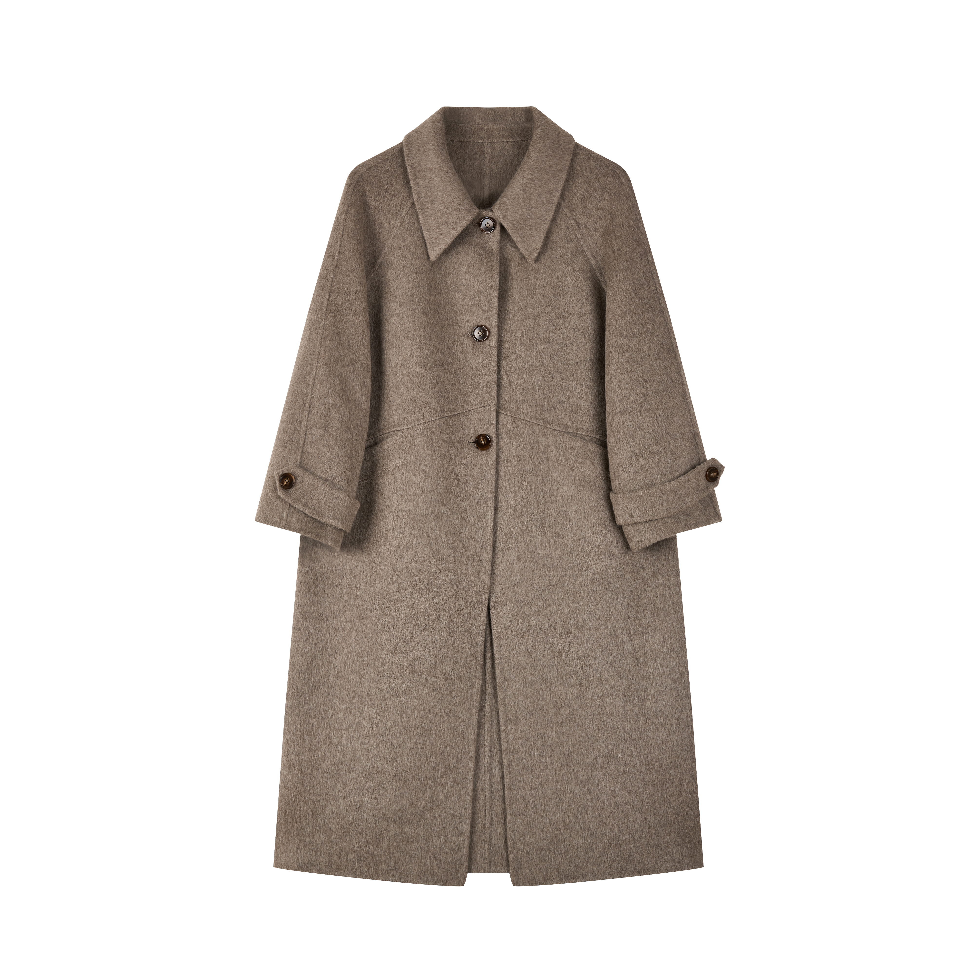 COLOR CILO新款两色绵羊毛翻领袖扣牛角扣大衣长款风衣外套0219