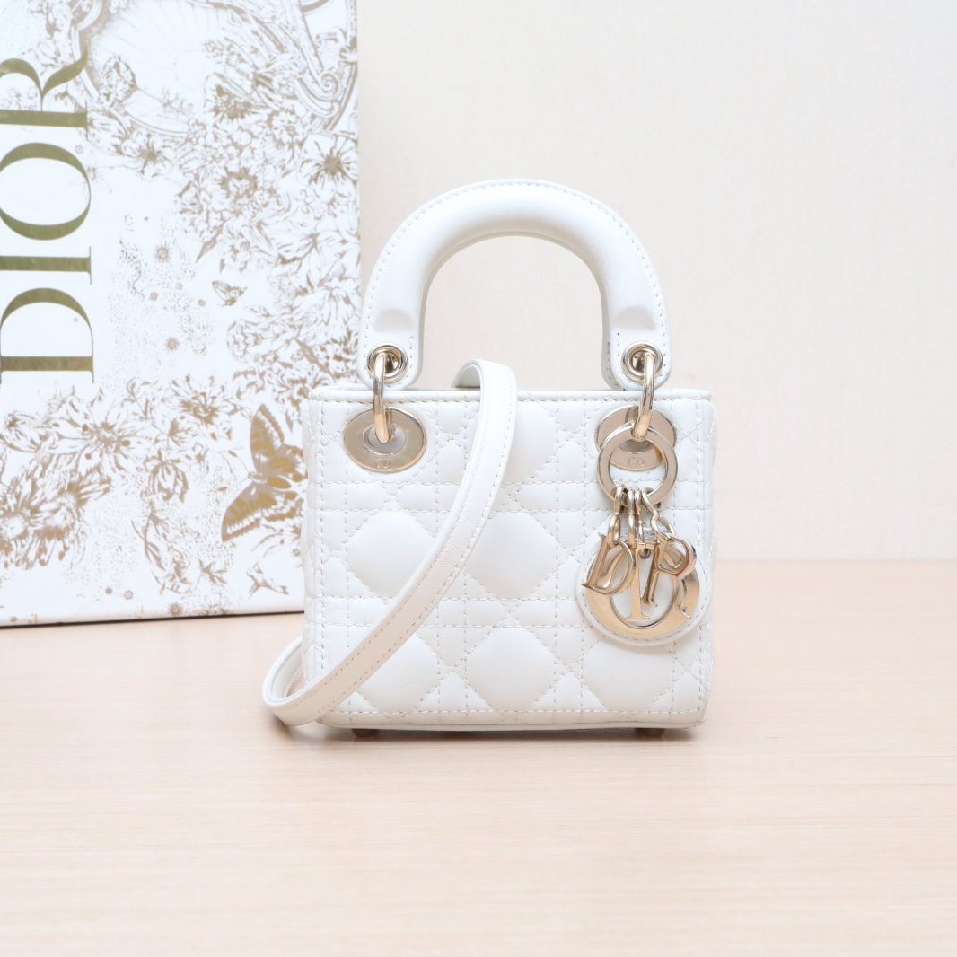 95新 DIOR/迪奥 小花Jerry P205640701 戴妃包 超迷你 12 白色