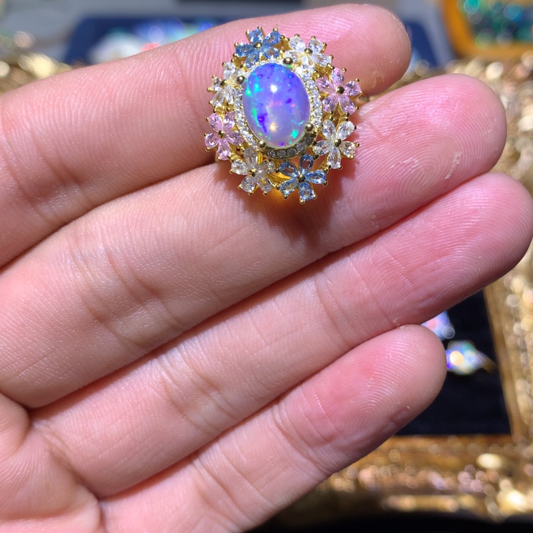 大****欧泊银S925镶嵌欧泊戒指